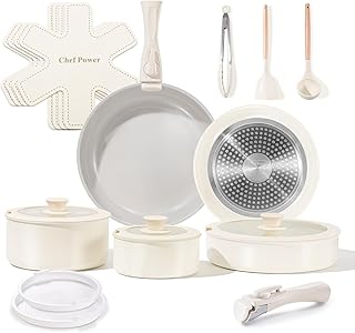 19-Piece Ceramic Nonstick Cookware Set with Detachable Handle