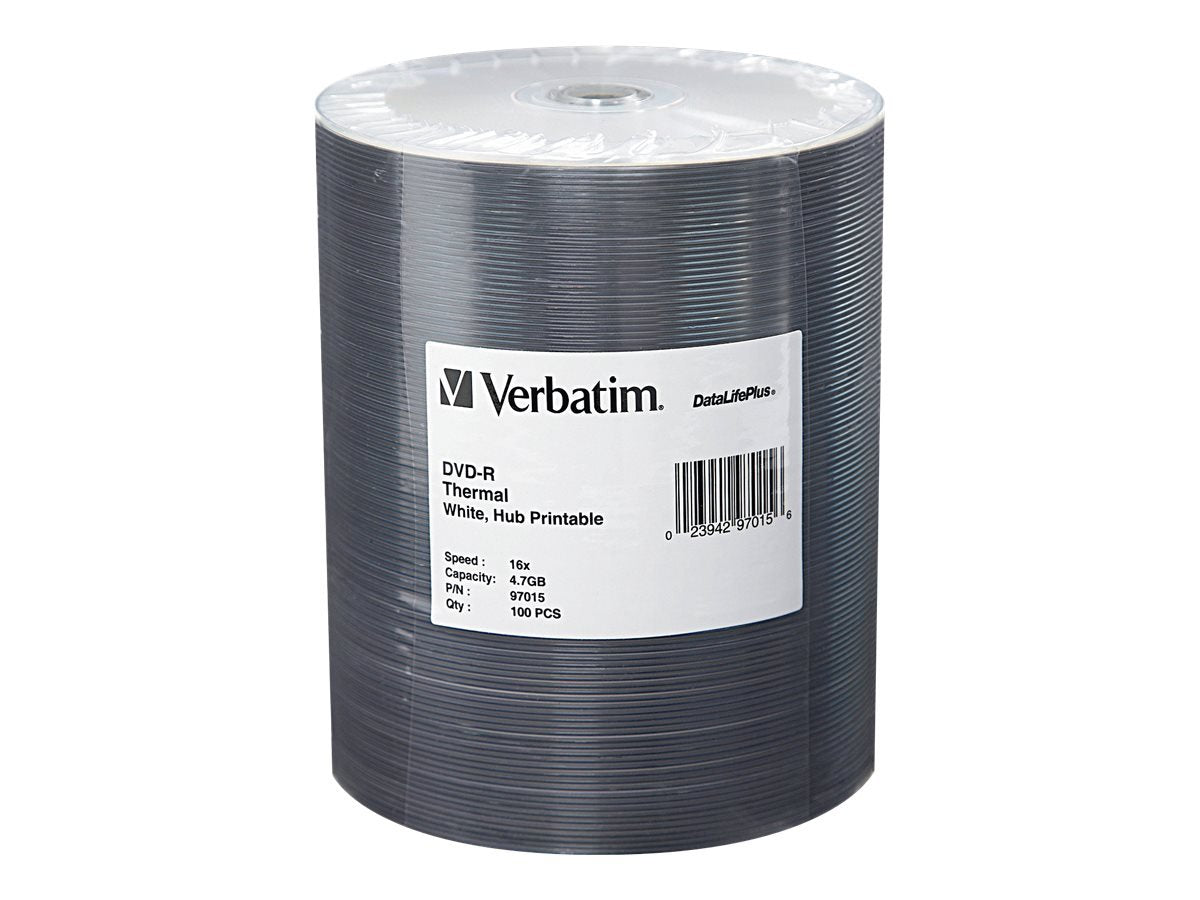 DVD-R 4.7GB 16X DataLifePlus White Thermal Printable, Hub Printable - 100Pk Tape Wrap