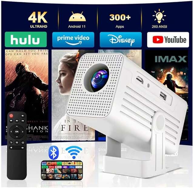 Mini 4K Projector with WiFi, Bluetooth, and Built-in Speaker