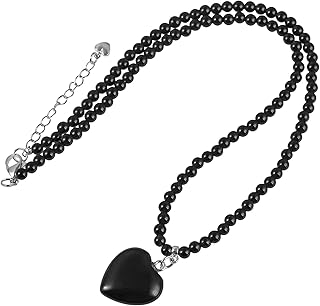Puffy Heart Pendant Necklace and Beaded Bracelet Set