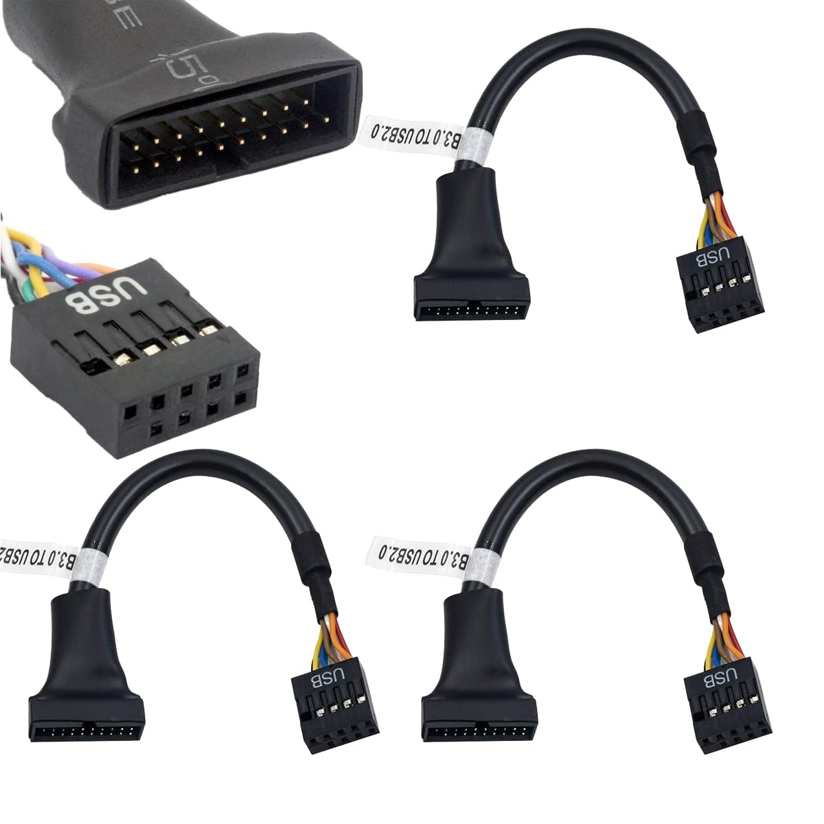USB 3.0 to USB 2.0 Header Adapter, 3 Pack