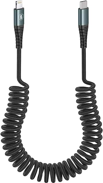 Coiled Nylon Braided USB-C to Lightning Cable, 6FT