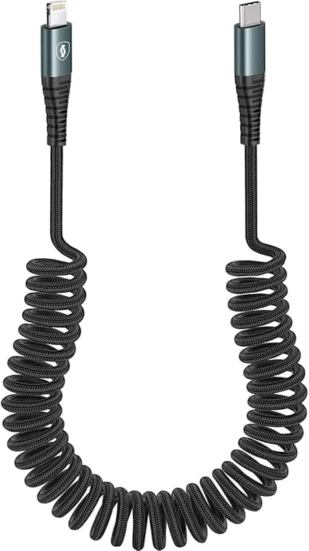 Coiled Nylon Braided USB-C to Lightning Cable, 6FT