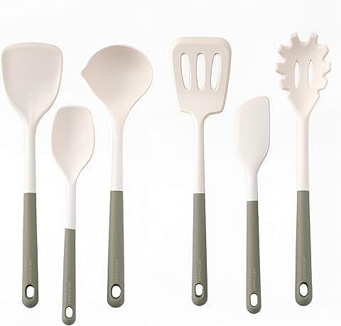 6-Piece Silicone Kitchen Utensil Set in Cream White