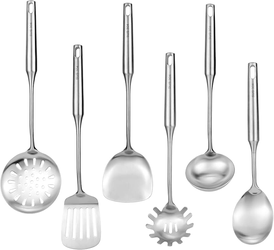 Six-piece 18/8 stainless steel kitchen utensil set