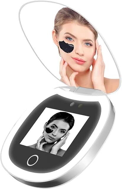 Portable LED Mirror with UV Skin Tester and 360° Adjustments