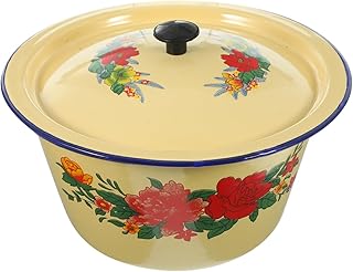Vintage Enamel Bowl with Lid for Kitchen and Storage