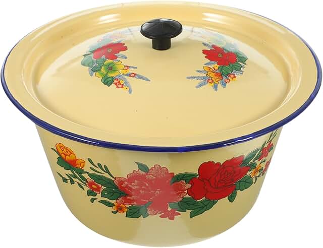 Vintage Enamel Bowl with Lid for Kitchen and Storage