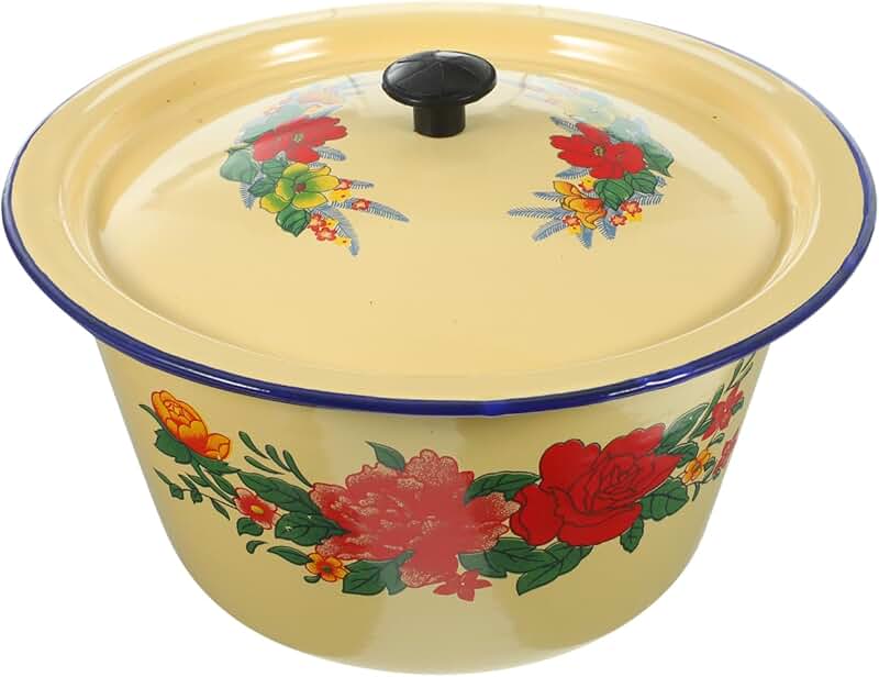 Vintage Enamel Bowl with Lid for Kitchen and Storage