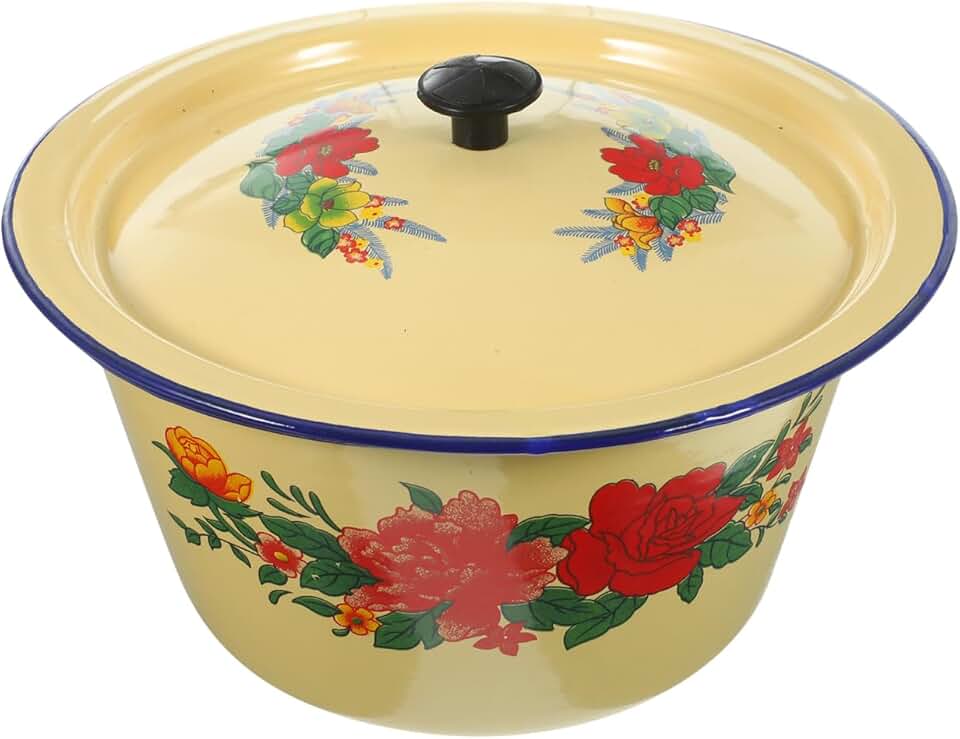 Vintage Enamel Bowl with Lid for Kitchen and Storage