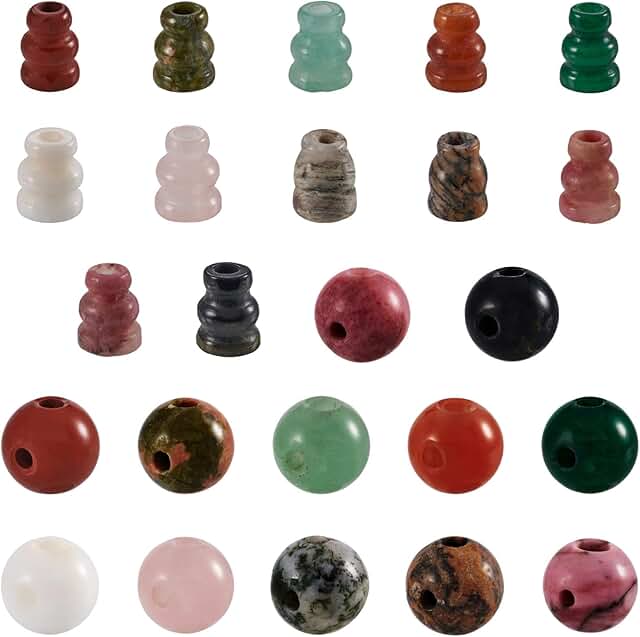 12-Set Natural Stone Guru Beads for Jewelry Making
