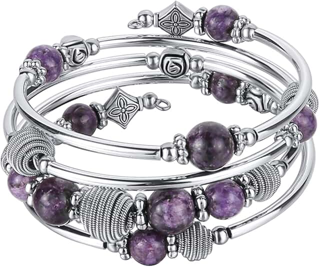 Beaded Turquoise Chakra Bangle with Silver Metal