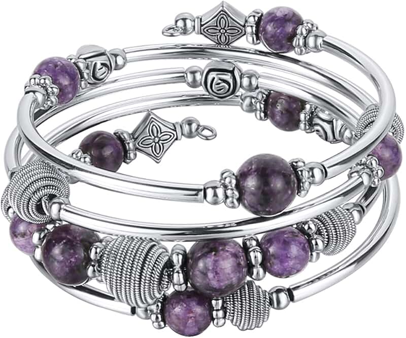Beaded Turquoise Chakra Bangle with Silver Metal