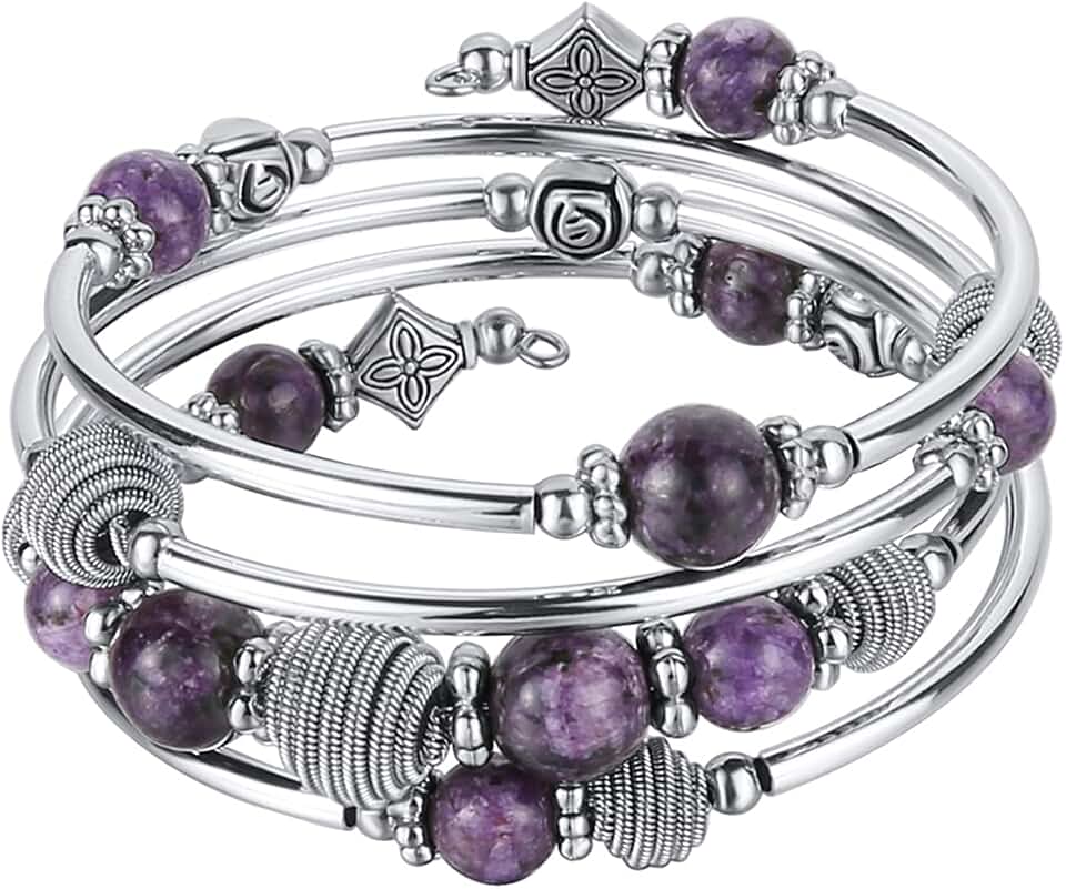 Beaded Turquoise Chakra Bangle with Silver Metal