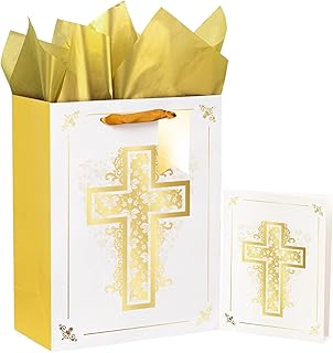 Large Gold Cross Gift Bag with Card and Tissue