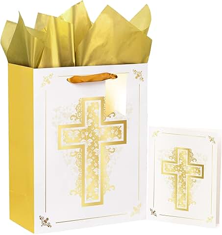 Large Gold Cross Gift Bag with Card and Tissue