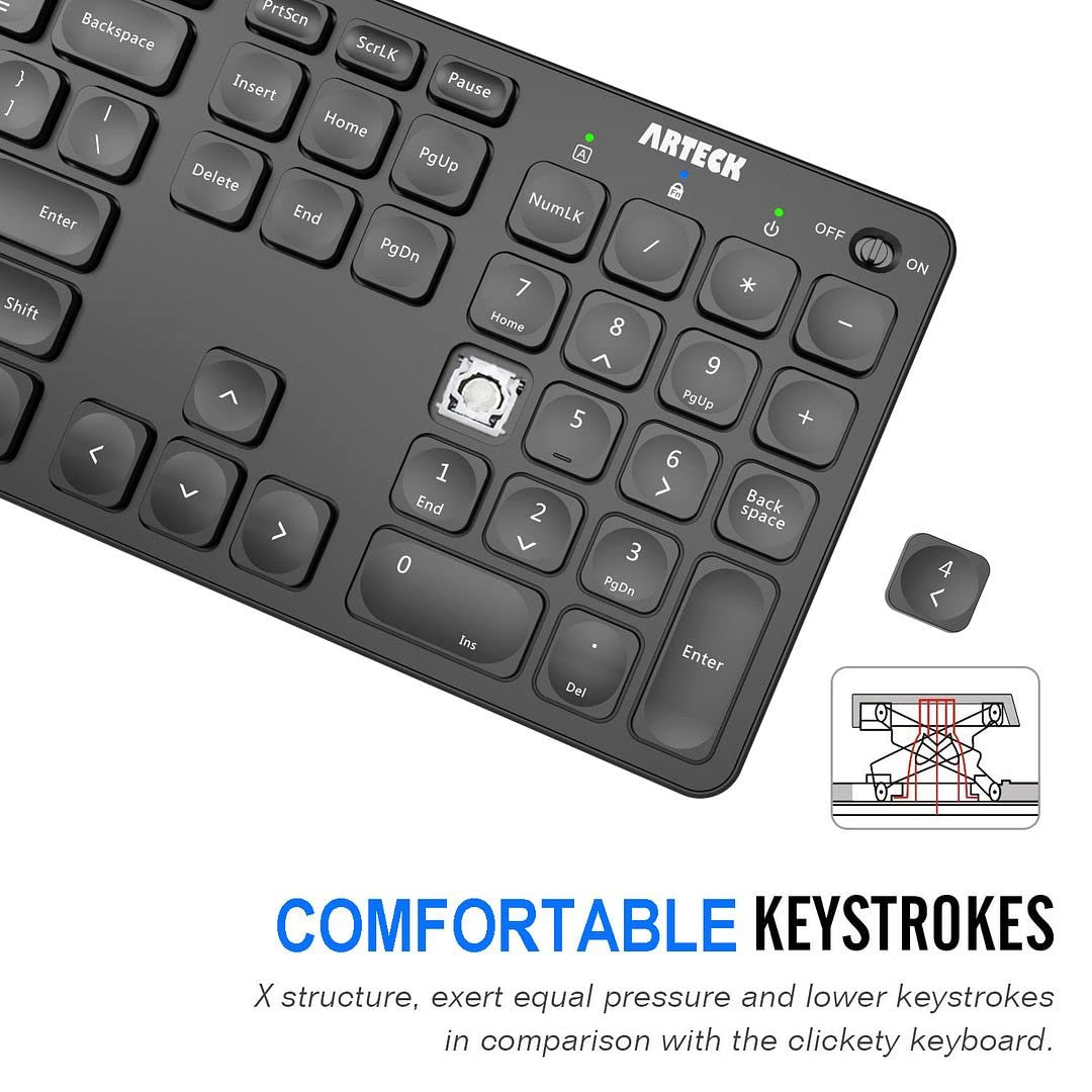 2.4G Wireless Keyboard Ultra Slim Full Size Keyboard with Numeric Keypad and Media Hotkey for Computer/Desktop/PC/Laptop/Surface/Smart TV and Windows 10/8/ 7 Built-in Rechargeable Battery