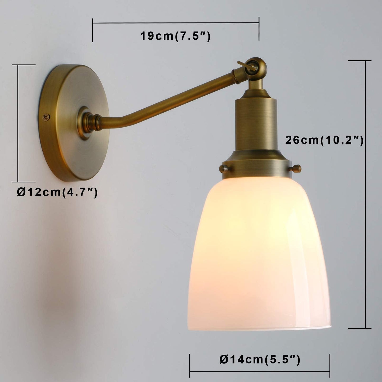 Industrial Vintage Slope Pole Wall Mount Single Sconce with 5.5" Oval Dome Milk White Gl Shade Wall Sconce Light Lamp Fixture Antique)