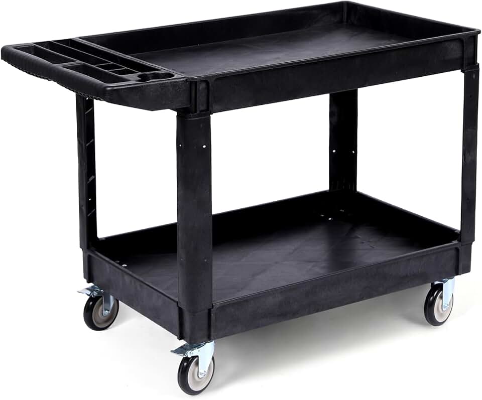 Heavy Duty 2-Shelf Rolling Utility Cart with Swivel Wheels