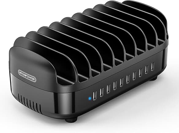 10-Port 120W Charging Station with Cooling Fan