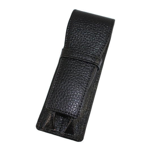 Black Genuine Leather Pen Case for Two Pens