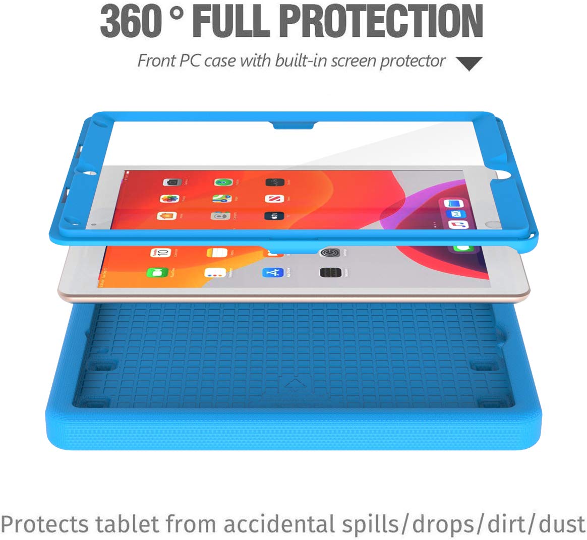 Kids Case for New iPad 10.2 2021/2020/2019 - iPad 9th/8th/7th Generation Case for Kids, with Built-in Screen Protector, Shockproof Handle Stand Kids Case for iPad 10.2"(9th/8th/7th Gen) - Blue