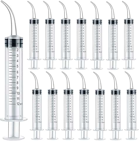 15-Pack 12ml Dental Syringe with Curved Tip