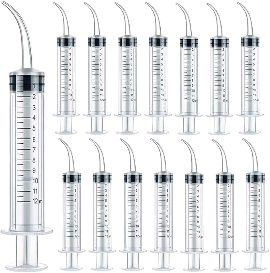 15-Pack 12ml Dental Syringe with Curved Tip