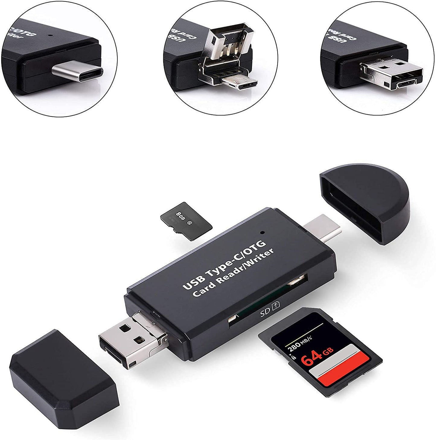 Micro SD Card Reader, 3 in 1 USB-C USB-A Micro USB Camera Memory Card Reader, Trail Camera SD Card Adapter for PC/Laptop/Smart Phone/Tablet, for SD/Micro SD/SDHC/SDXC/MMC/MMC/UHS-I ect
