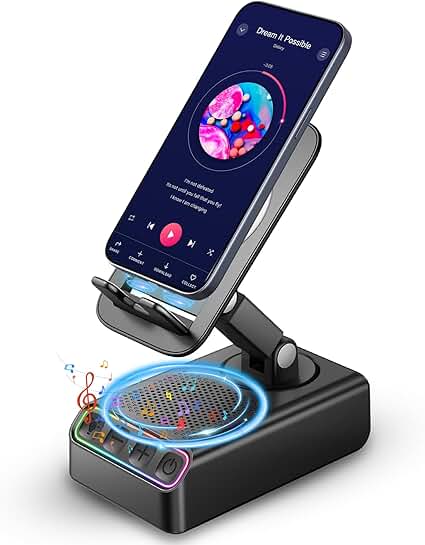 Adjustable Cell Phone Stand with Wireless Bluetooth Speaker
