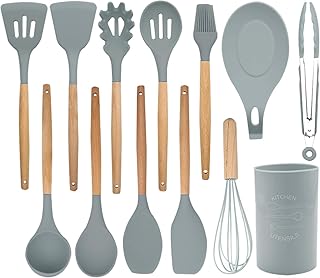 13-Piece Silicone Cooking Utensil Set with Wooden Handles