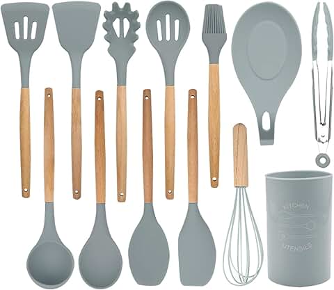 13-Piece Silicone Cooking Utensil Set with Wooden Handles