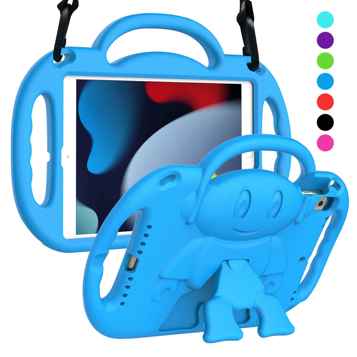 iPad 10.2 Case for Kids, iPad 9th/8th/7th Generation Case, iPad 10.2 2021/2020/2019 Protective Case with Shoulder Strap Handle Stand for Apple iPad 10.2 inch Model, Blue