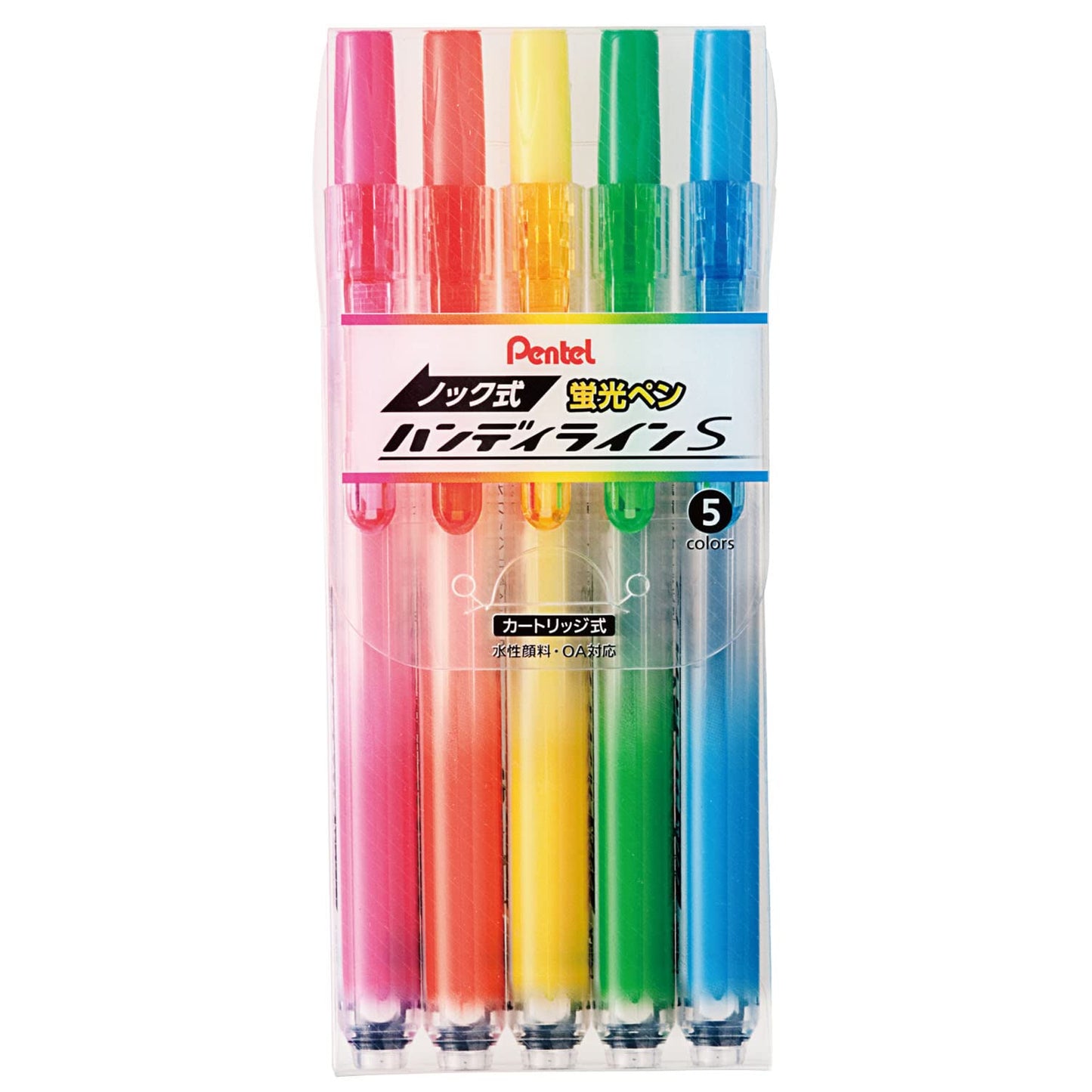 Set of five colorful highlighters