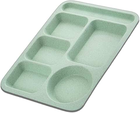Green 5-Compartment Reusable Plastic Lunch Plate