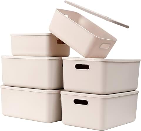 Light Grey Plastic Storage Baskets with Lids