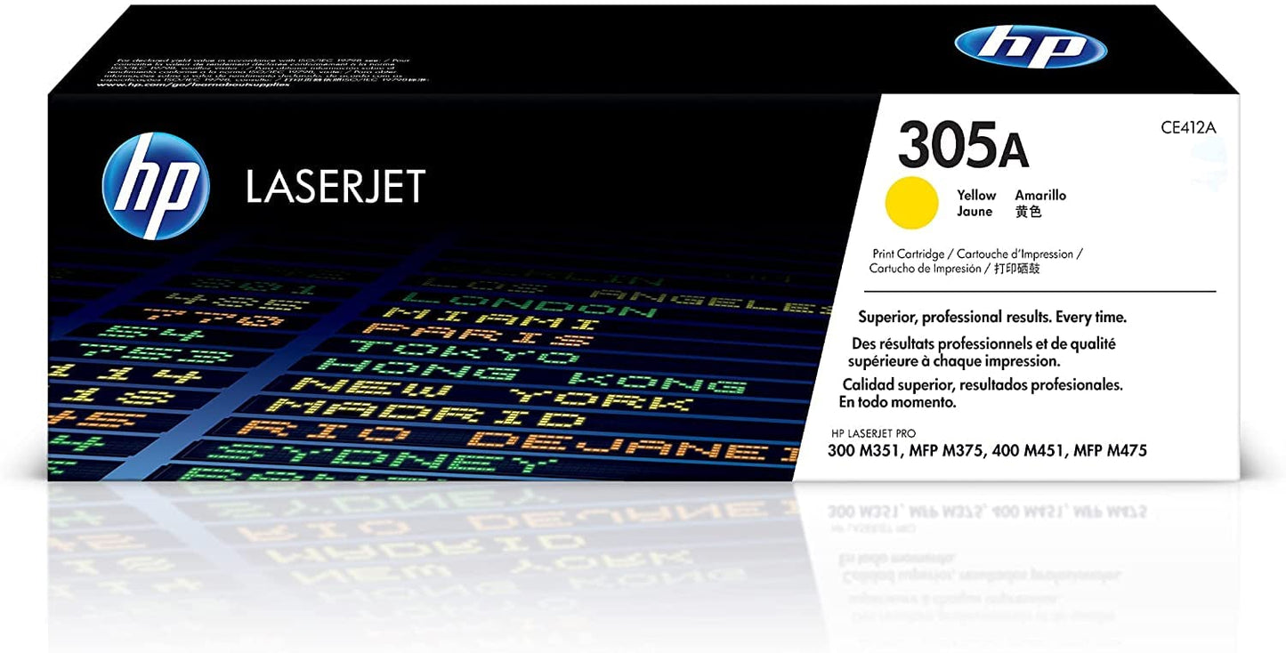Original 305A Yellow Toner Cartridge | Works with LaserJet Pro 300 M351, LaserJet Pro 300 MFP M375, LaserJet Pro 400 M451, LaserJet Pro 400 MFP M475 Series | CE412A