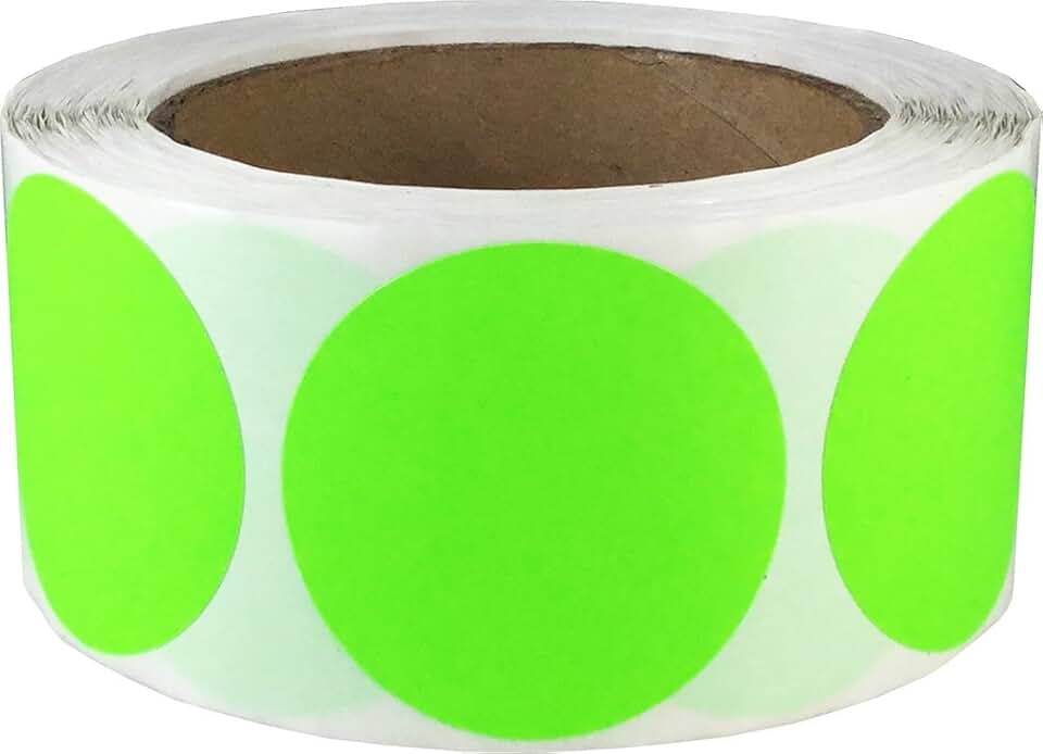 Fluorescent Green Round Color Coding Labels, 2 Inch, 500 Pack