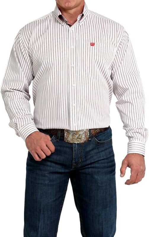 Men's White and Red Striped Shirt