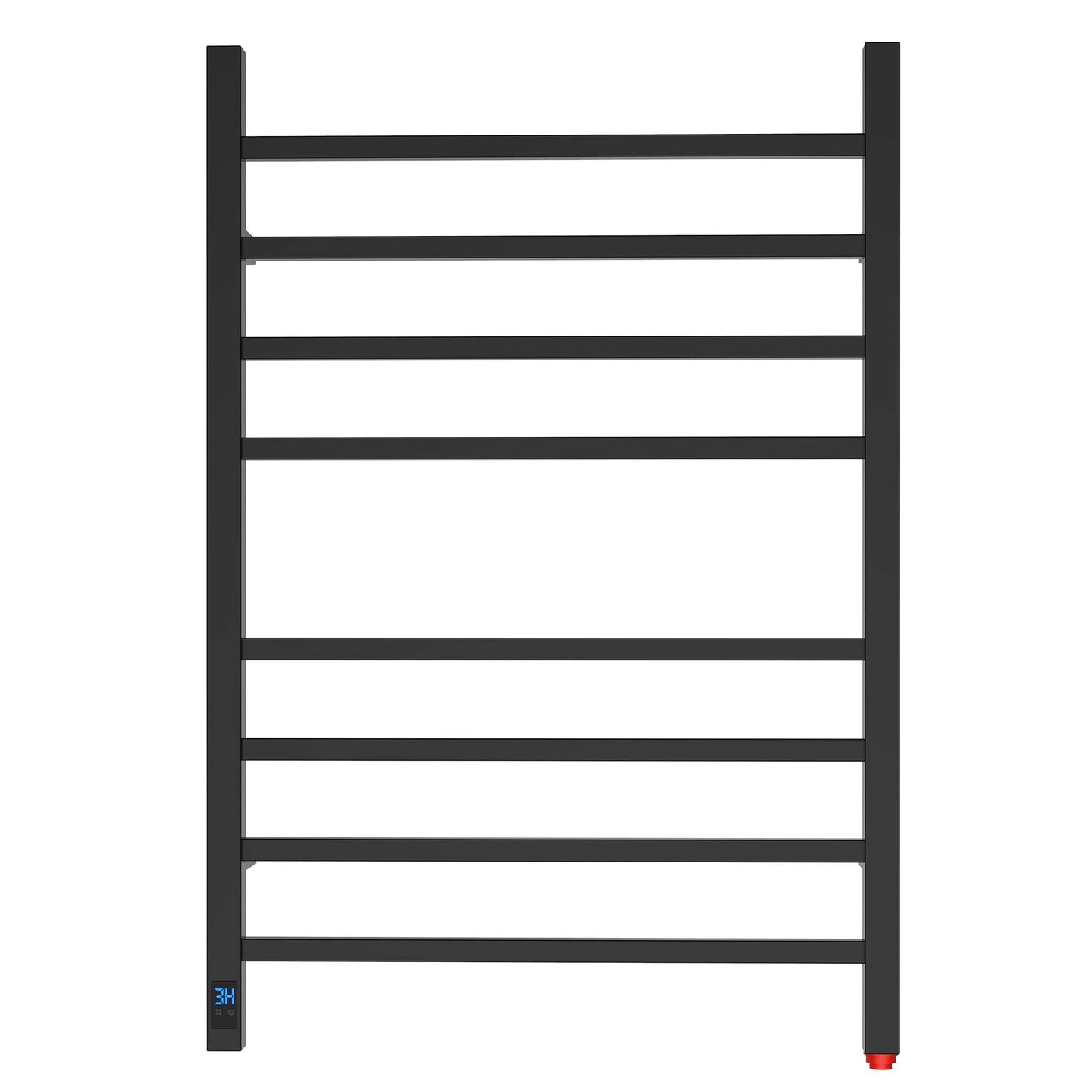 HEAT E Towel Warmer with Timer and Temperature Control, Electric Towel Warmer with 8 Square Bars, Wall-Mounted Electric Towel Rack with 8 Square Bars, Plug-in/Hardwired Towel Rails  Matte Black