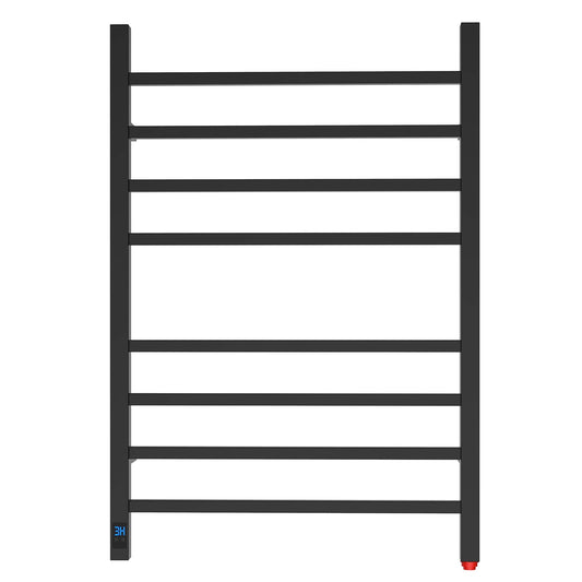 HEAT E Towel Warmer with Timer and Temperature Control, Electric Towel Warmer with 8 Square Bars, Wall-Mounted Electric Towel Rack with 8 Square Bars, Plug-in/Hardwired Towel Rails  Matte Black