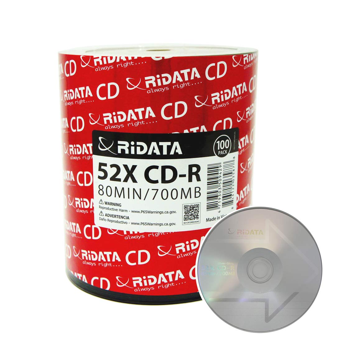 100 Pack CD-R 52X 700MB 80Min Branded Logo Blank Media Recordable Disc