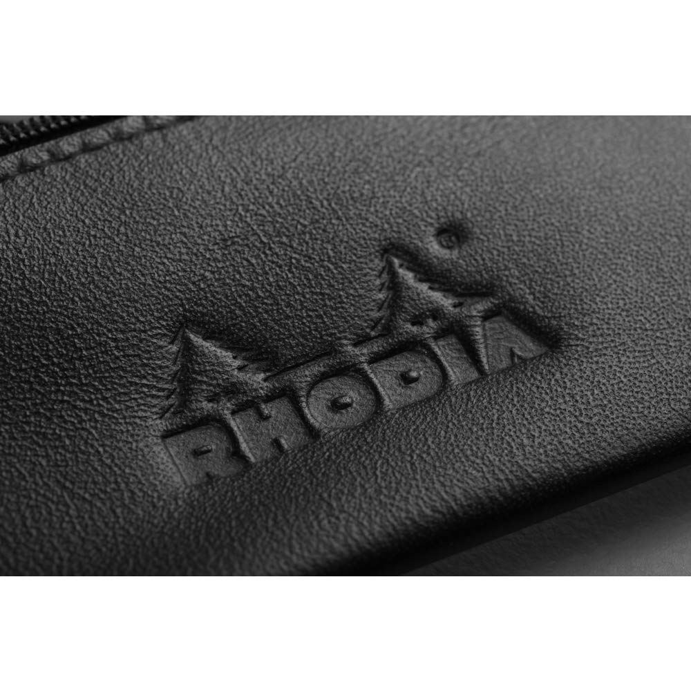 Flat Black Leather Pencil Case for Pens and Supplies
