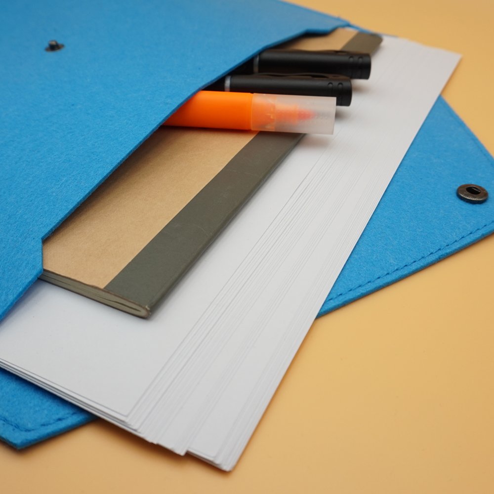 Blue Felt File Folder with Button Closure