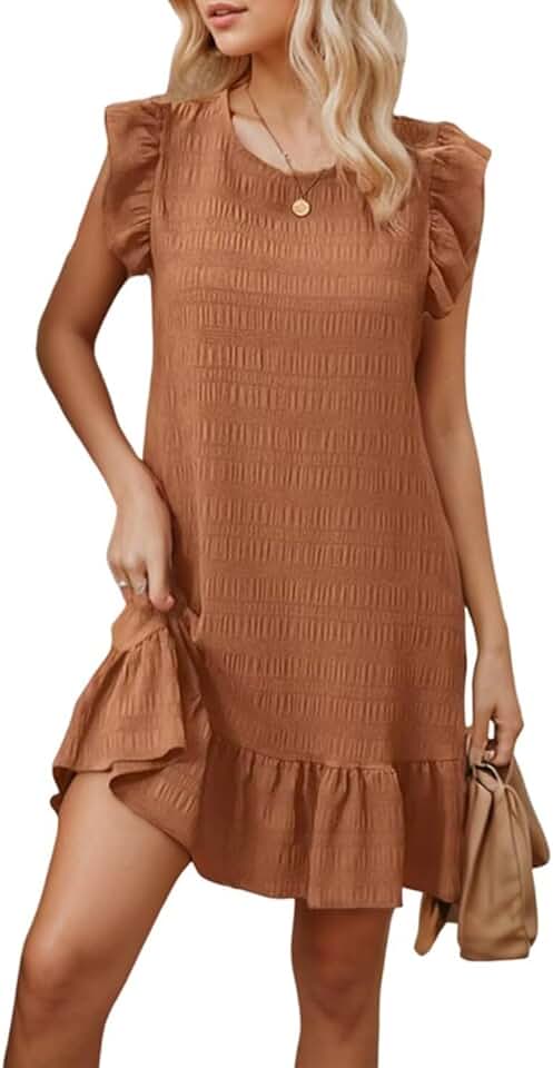 Ruffle Cap Sleeve Solid Color Summer Mini Dress