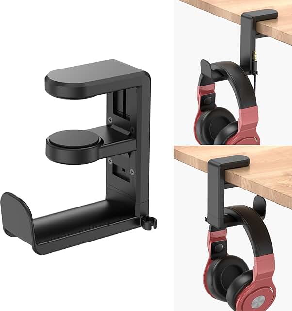 Rotating Headphone Stand with Clamp and Cable Organizer