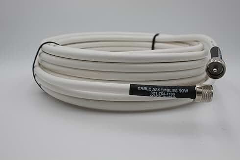 25-Foot White Low Loss Coaxial Cable with UHF Connectors