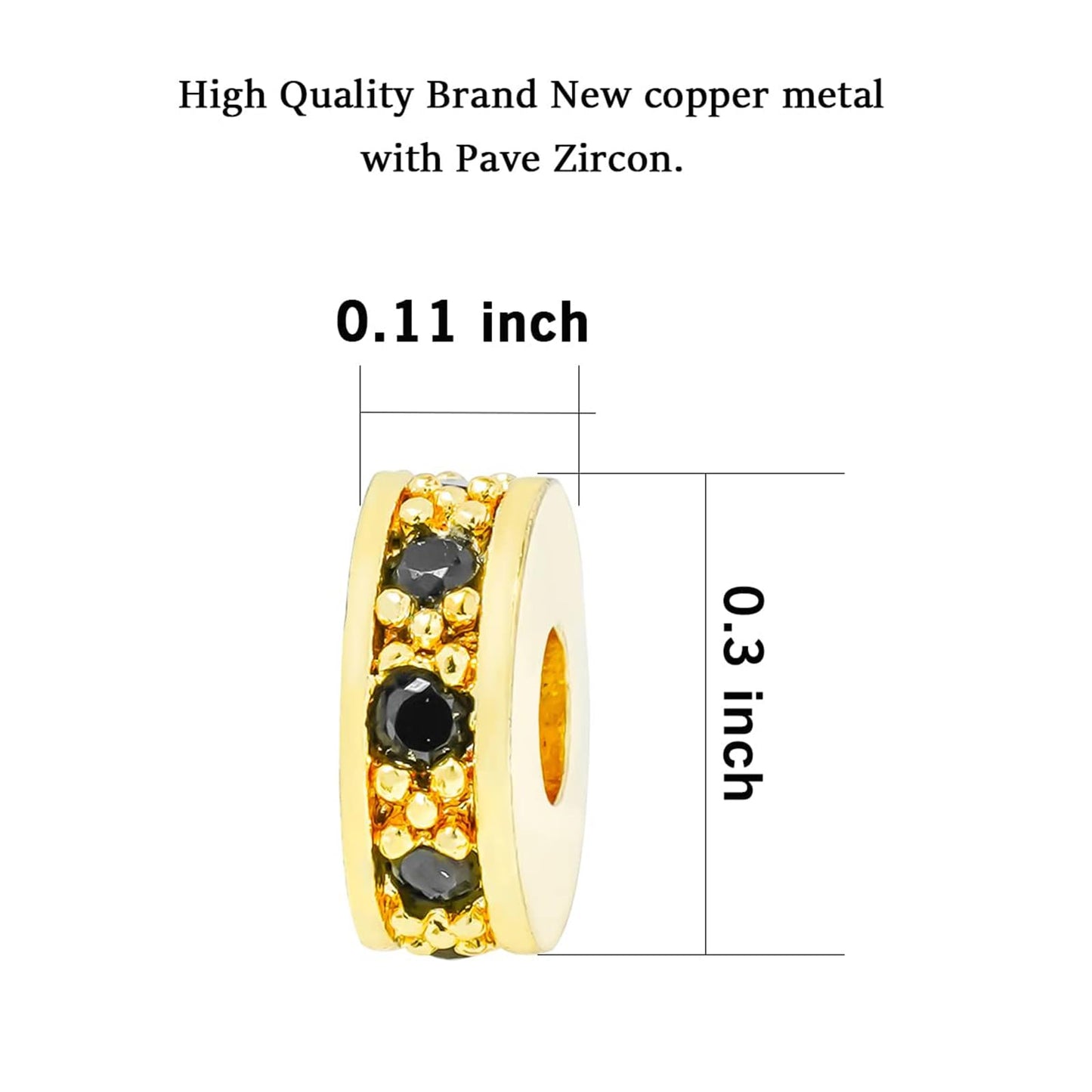 10 Pieces Gold and Black Zircon Spacer Beads for DIY Jewelry