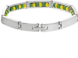 Green and yellow stainless steel beaded bracelet for women