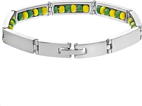 Green and yellow stainless steel beaded bracelet for women